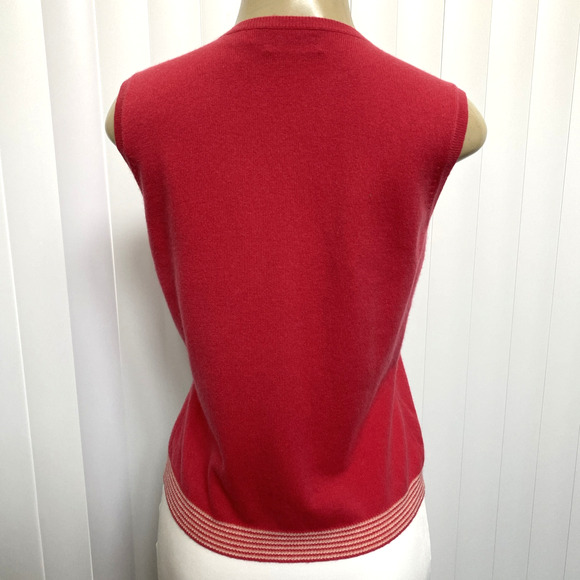 Neiman Marcus Cashmere Tank Top Blouse Knit Striped Hem Pink V neck Slee… - Picture 2 of 5